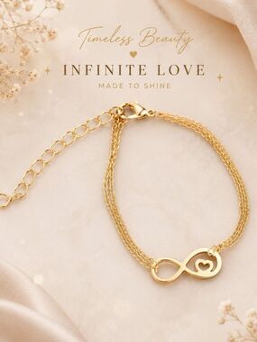 Infinite Love Gold Tone Heart Infinity Bracelet